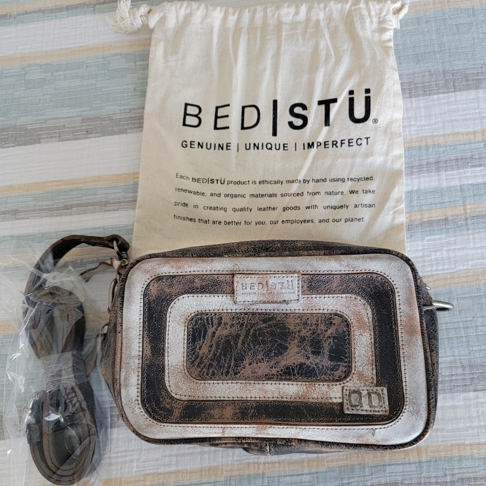 BED|STU Distressed Two-Tone Brown and Cream Leather Crossbody Bag